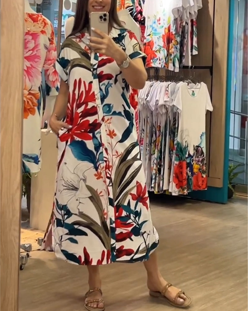Trendy summer dress with print & blazer collar – Flora