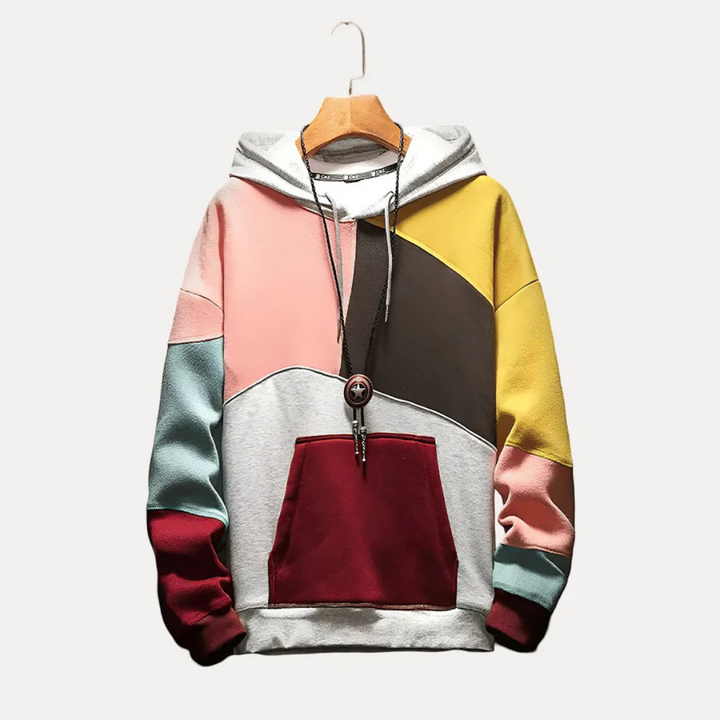 Gebreide Heren Hoodie met Patchworkontwerp – WinterEase