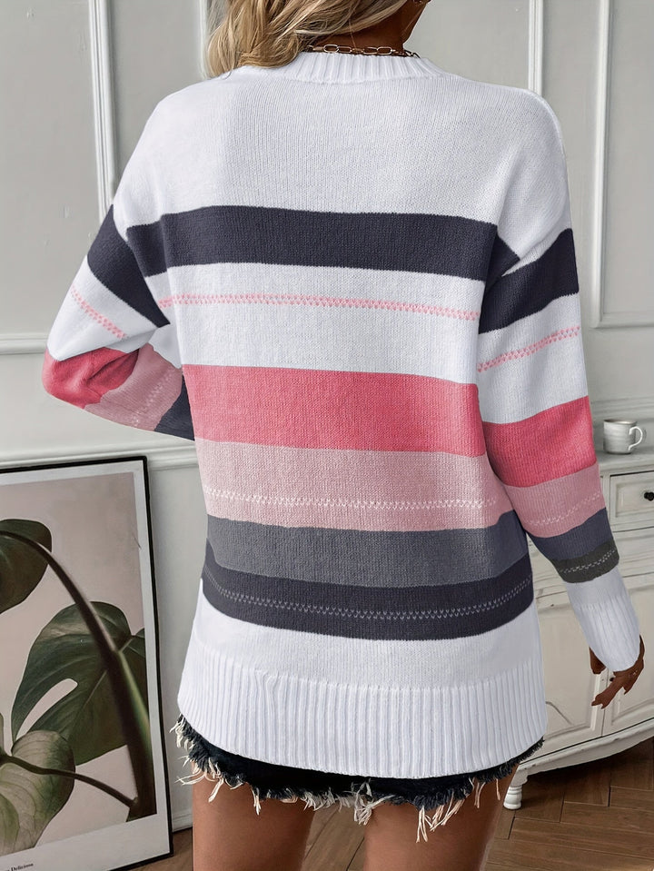 Trendy Kleurblok Trui met Ronde Hals - Felicity