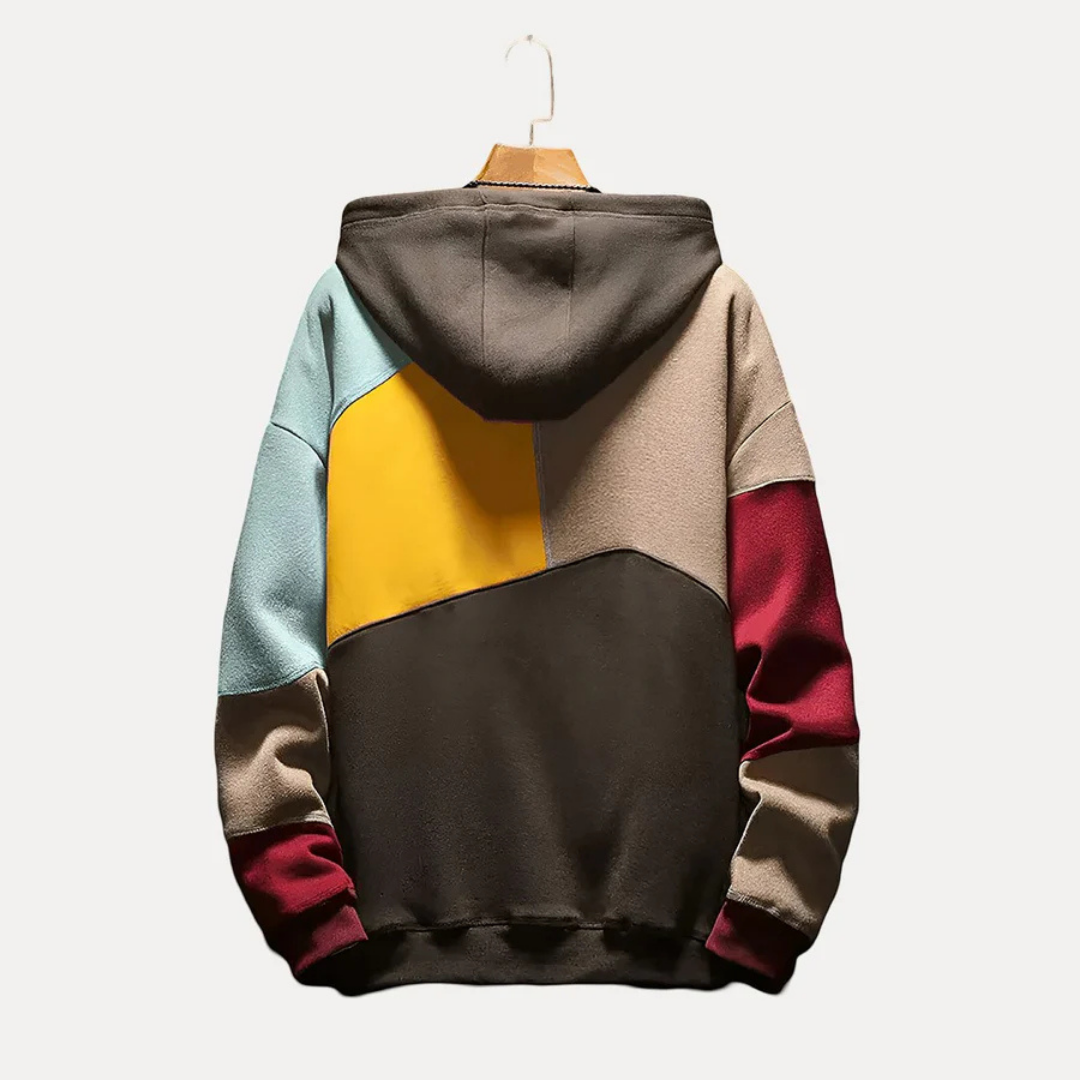 Gebreide Heren Hoodie met Patchworkontwerp – WinterEase