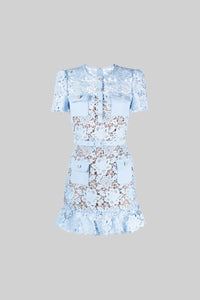 Embroidered summer mini dress with waistband - Alina