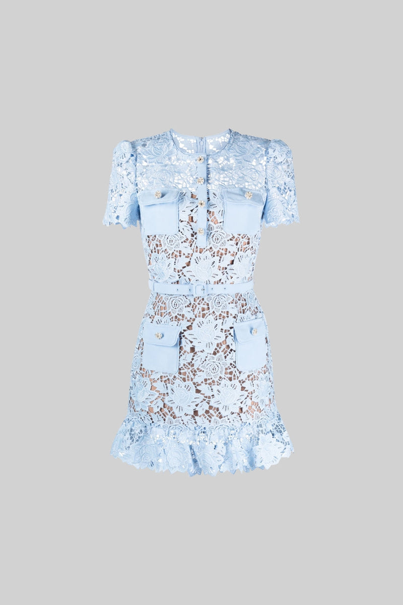 Embroidered summer mini dress with waistband - Alina