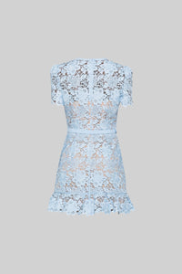 Embroidered summer mini dress with waistband - Alina