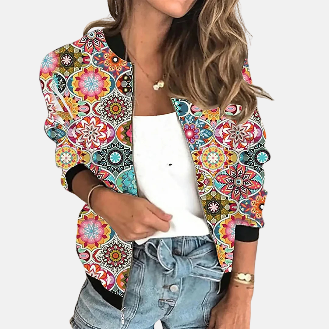 Women's Retro Bomber Jacket with Print - Zoë