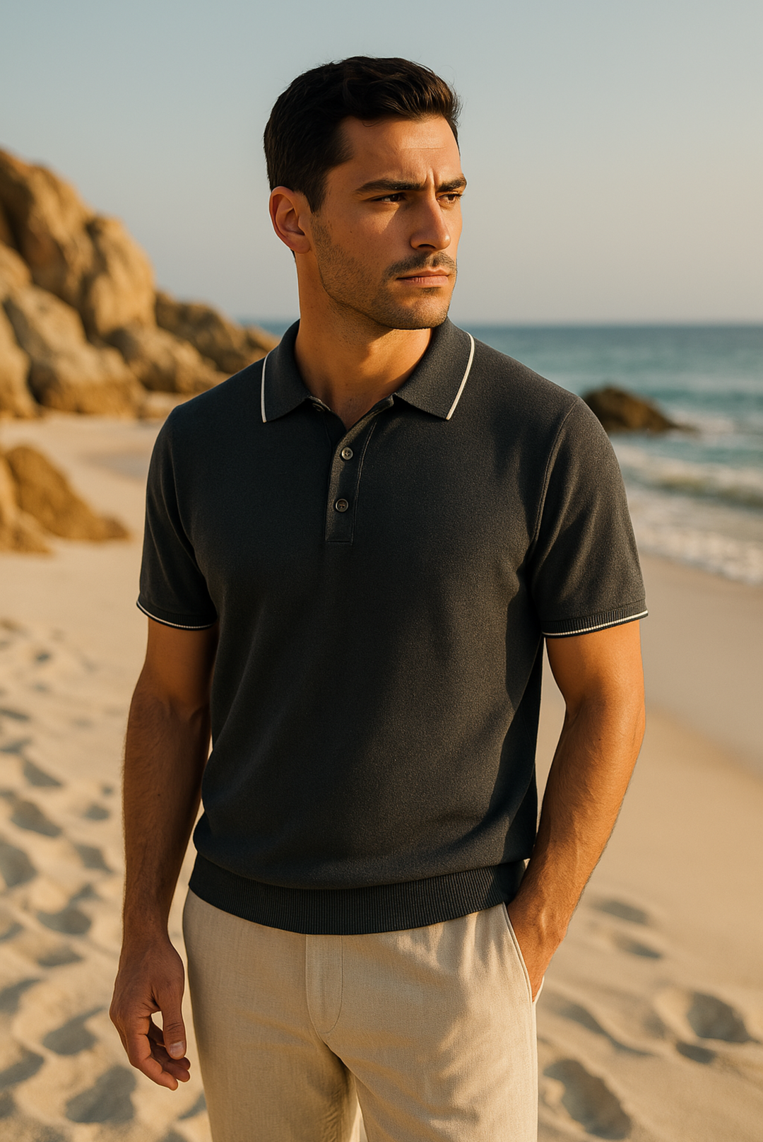 Stylish men's polo made of cashmere-merino wool - Miro