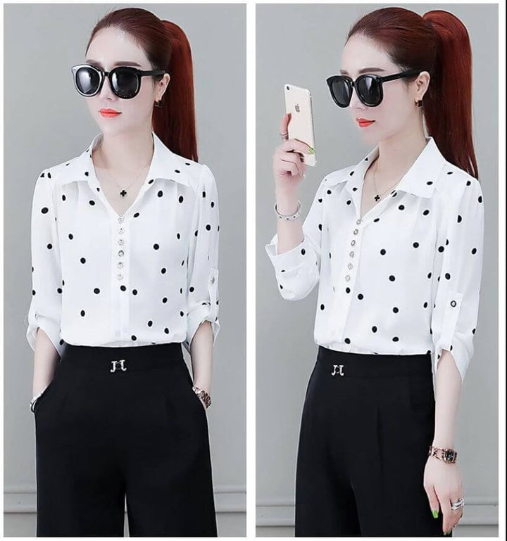 Stylish women's chiffon blouse with buttons & turned-down collar – Fenya