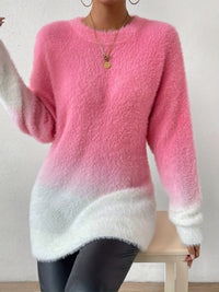 Gradient Color Crew Neck Fuzzy Sweater - Amara