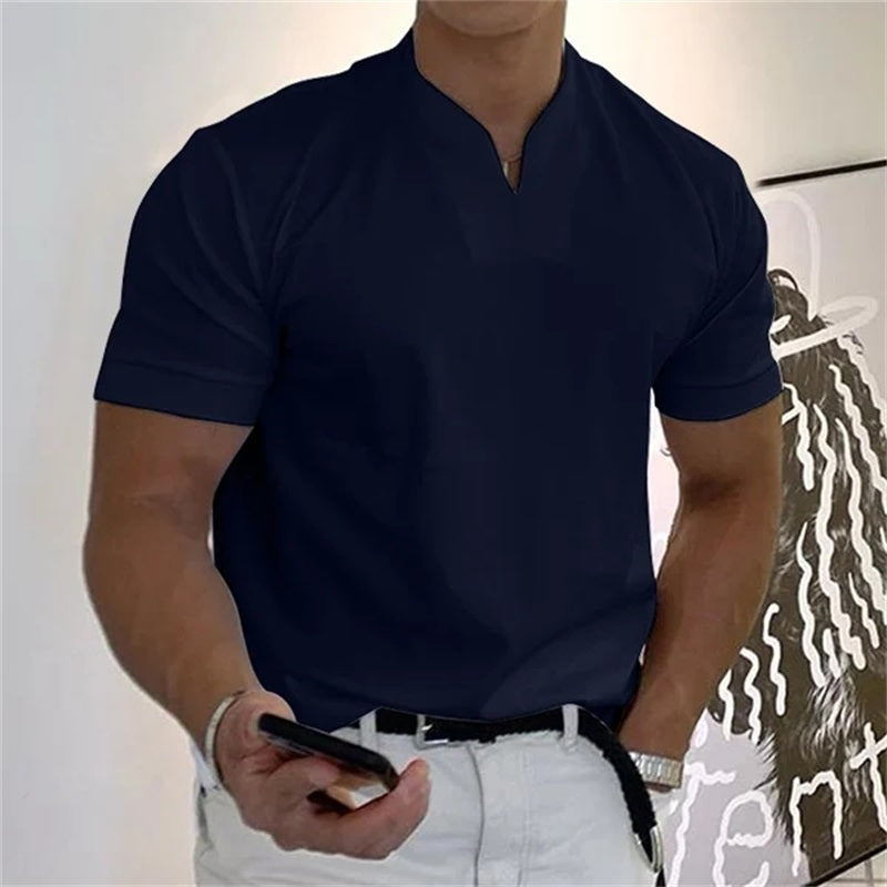 Breathable men's fitness shirt with V-neck - Timo