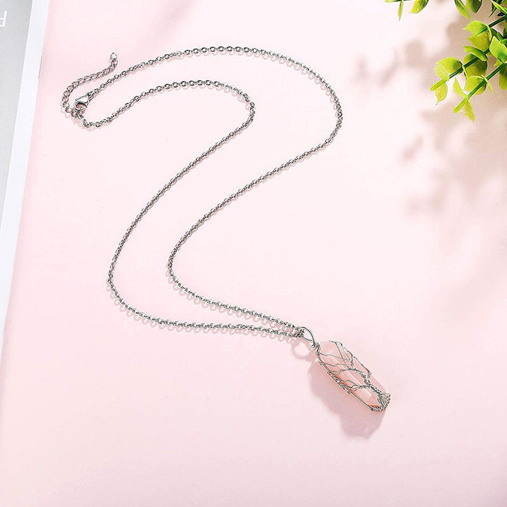 Stylish Crystal with Tree of Life Gemstone Necklace - Elara