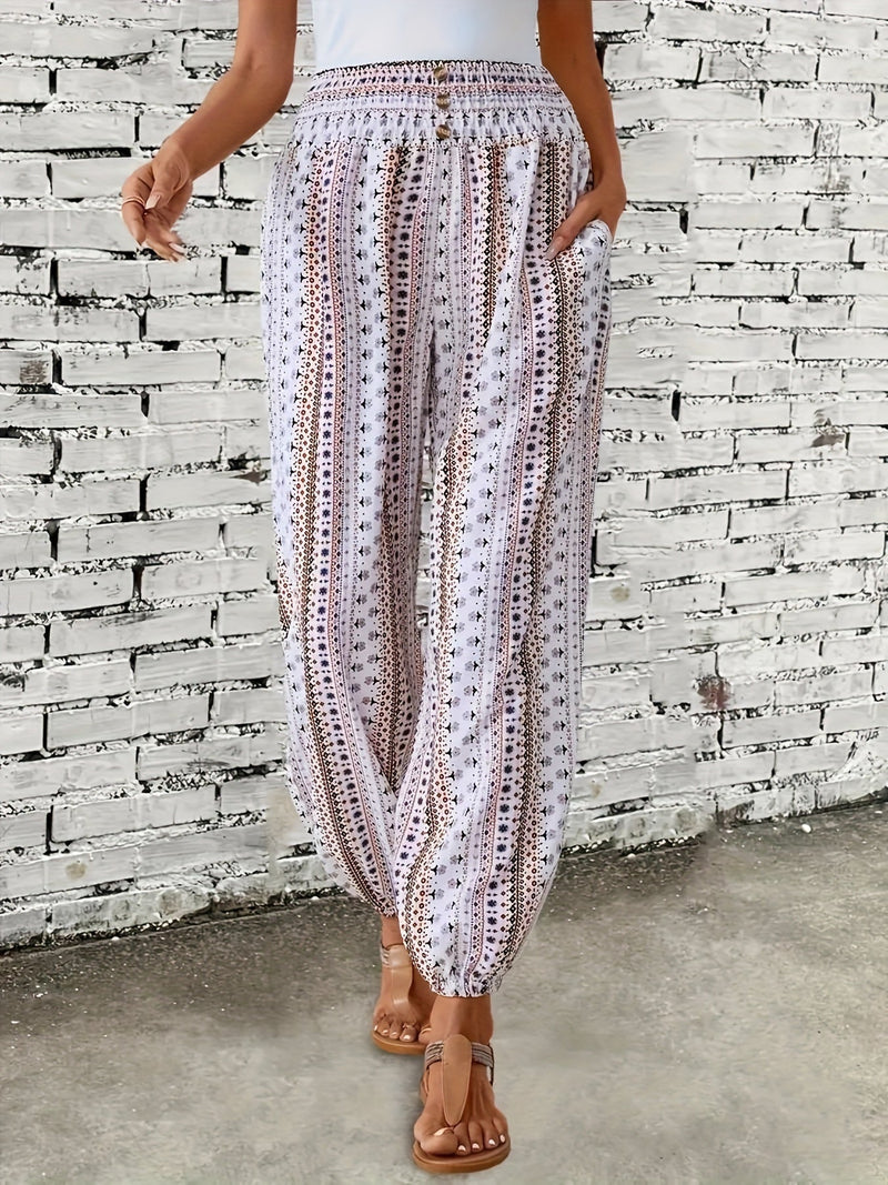 Boho Hoge Taille Damesbroek met Print & Geraffineerde Taille – Linara