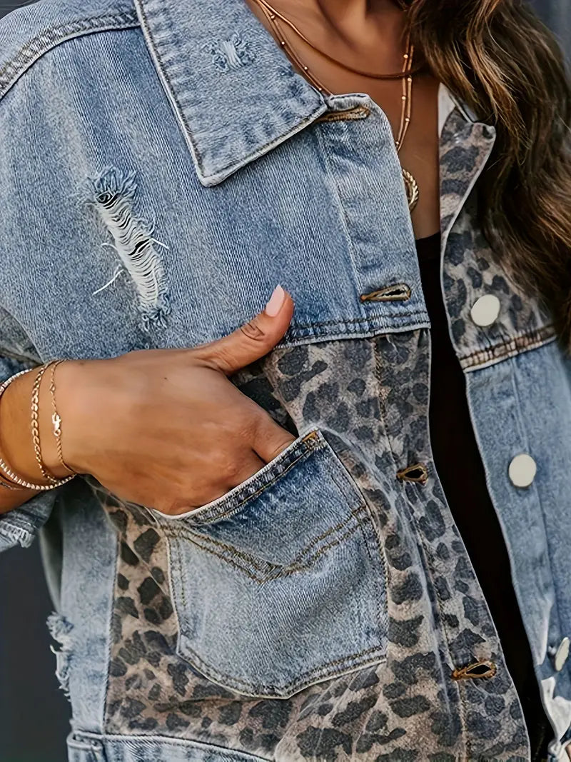 Wildly Chic Leopard Print Denim Jacket - Leona