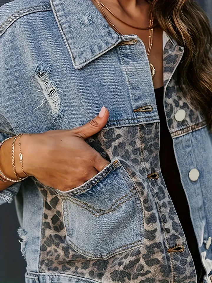 Wildly Chic Leopard Print Denim Jacket - Leona