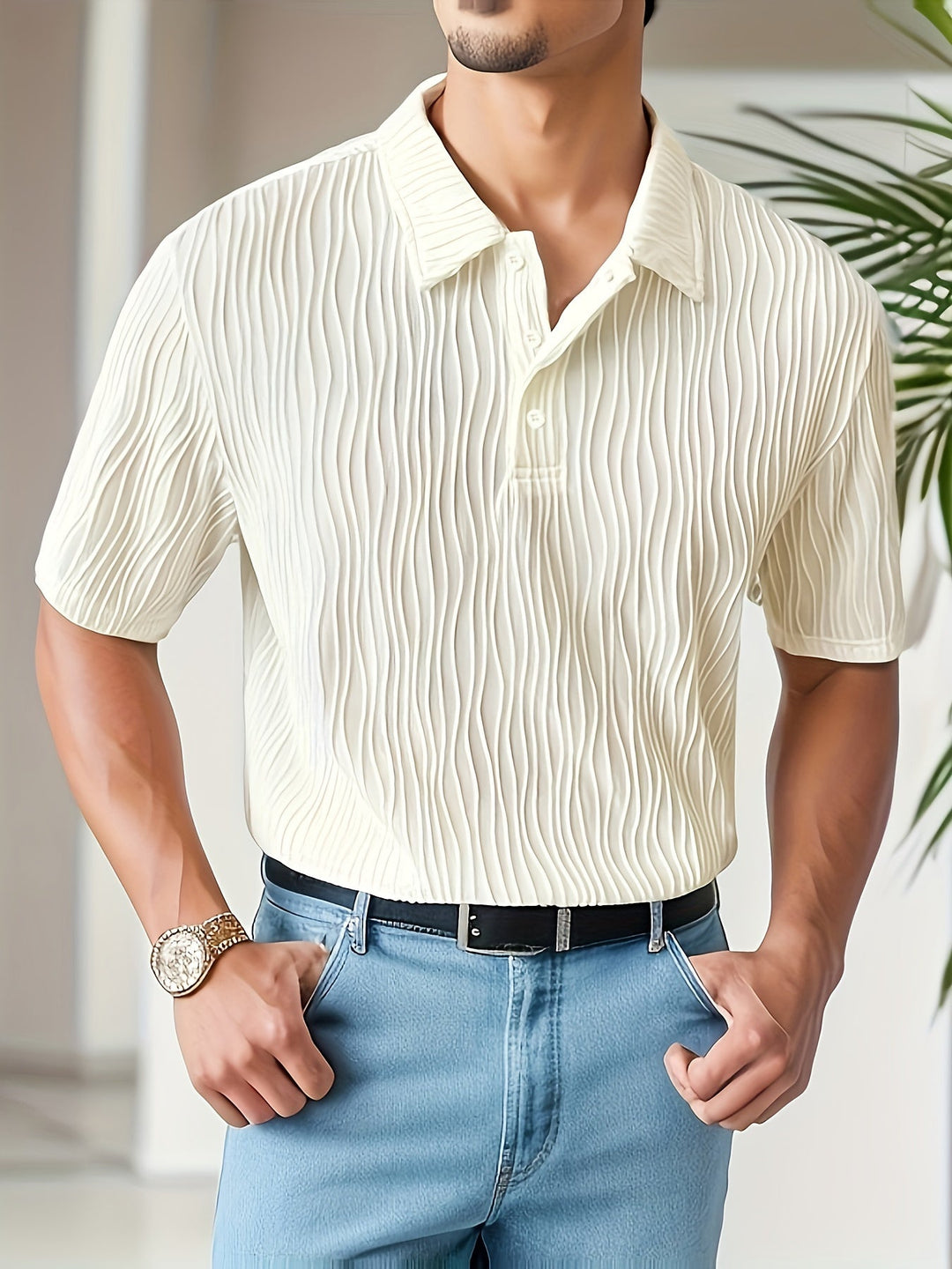White Casual Striped Golf Shirt - Elias