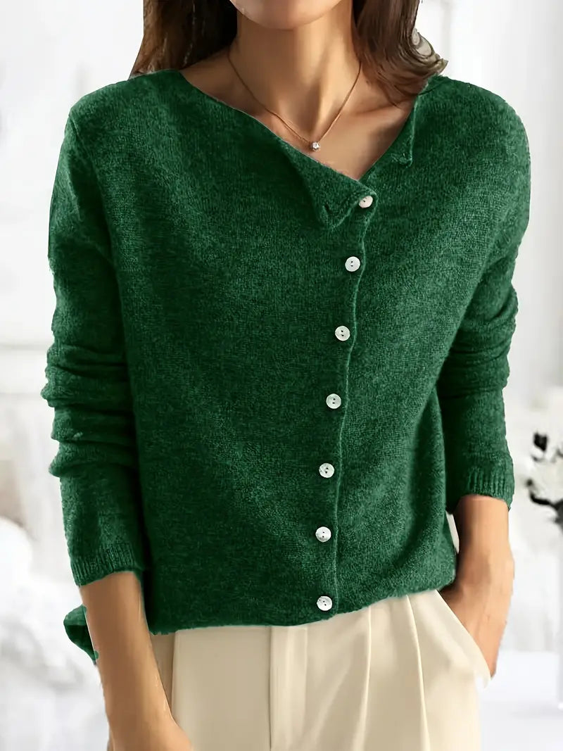 Effen Asymmetrisch Vest met Knoopsluiting - Sienna