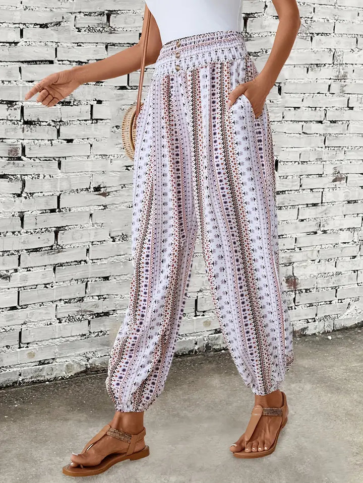 Boho-Chic Women's Pants with Graphic Print – Solara