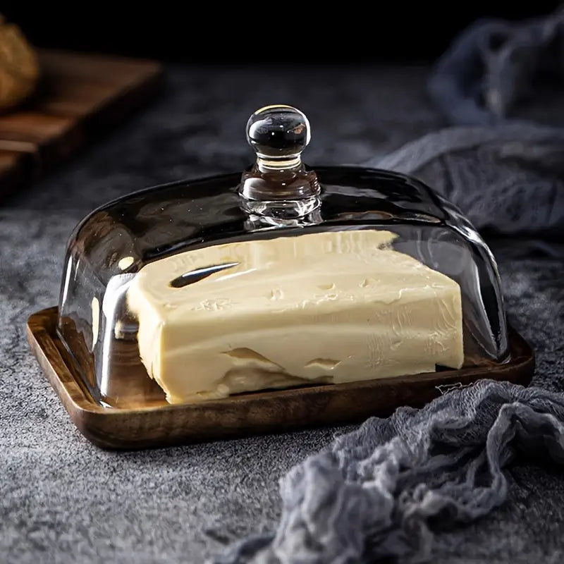 Wood and Glass Butter Dish - ButterElegance