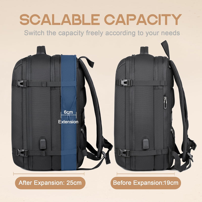 40L Uitbreidbare Waterdichte Reisrugzak met USB-poort & 17” Laptopvak – AirVoyage