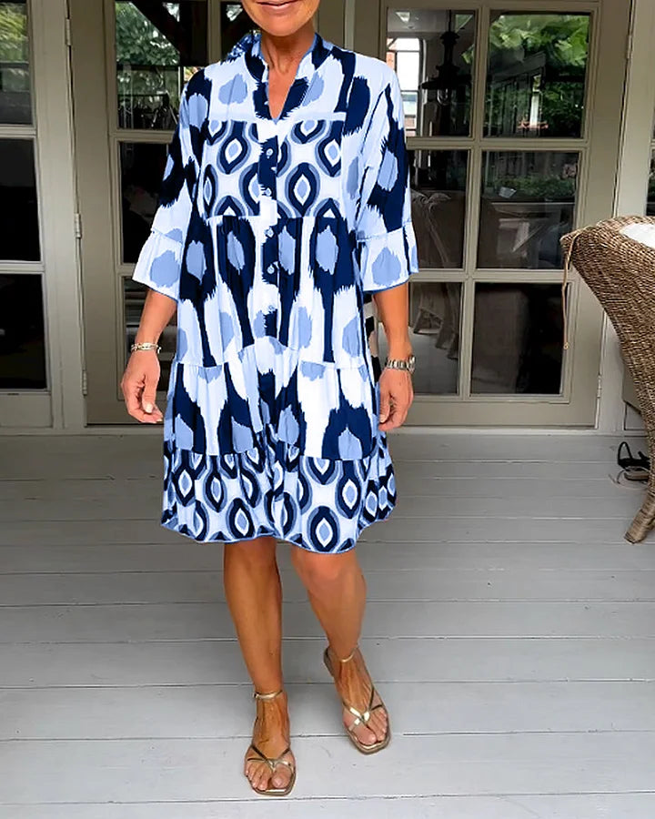 Trendy jurk met korte mouwen en abstracte print & losse snit – Liora