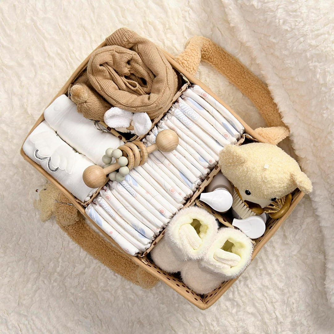 Caddy organizador para pañales de bebé – Cesta de almacenamiento suave de sherpa con compartimentos – Elvoria