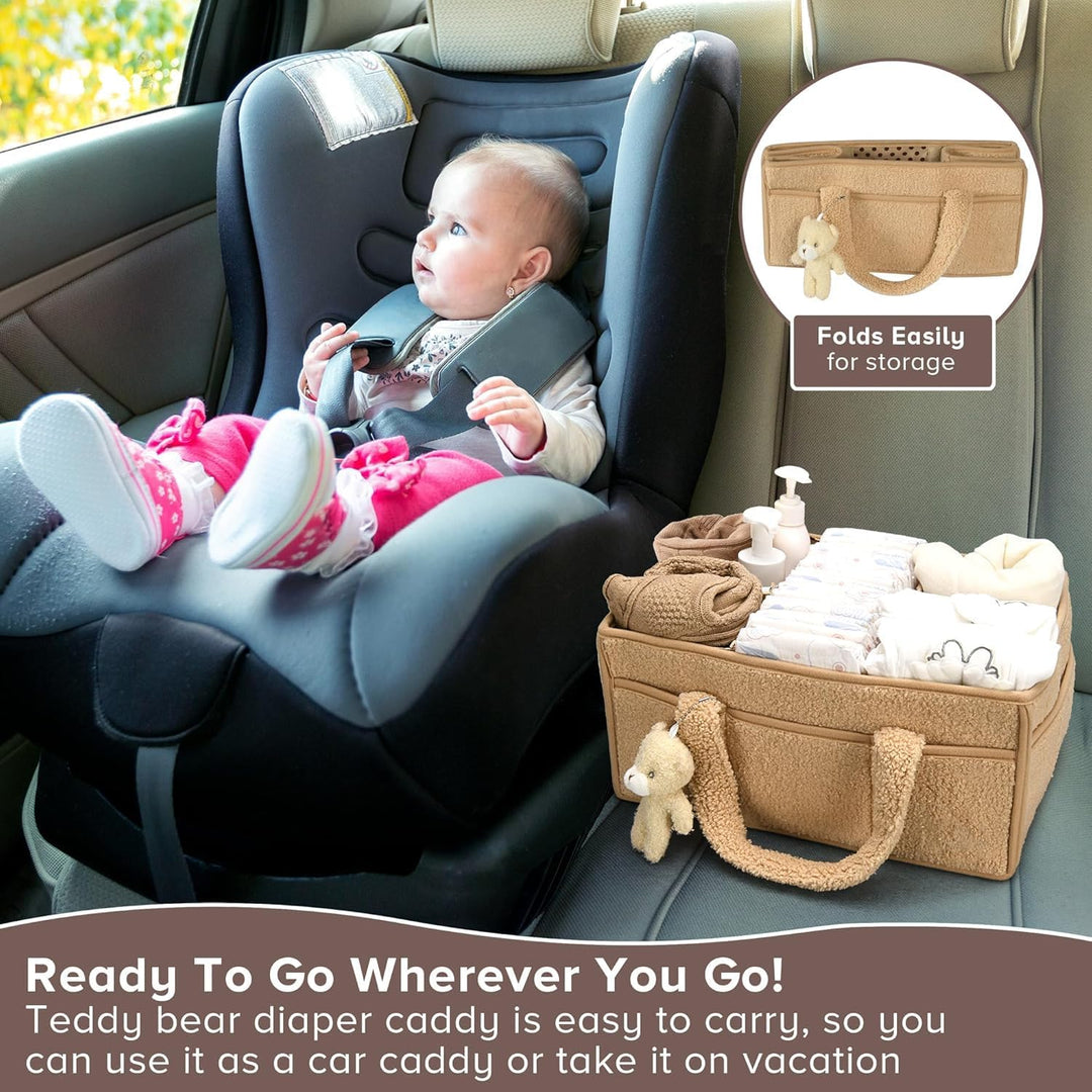 Caddy organizador para pañales de bebé – Cesta de almacenamiento suave de sherpa con compartimentos – Elvoria