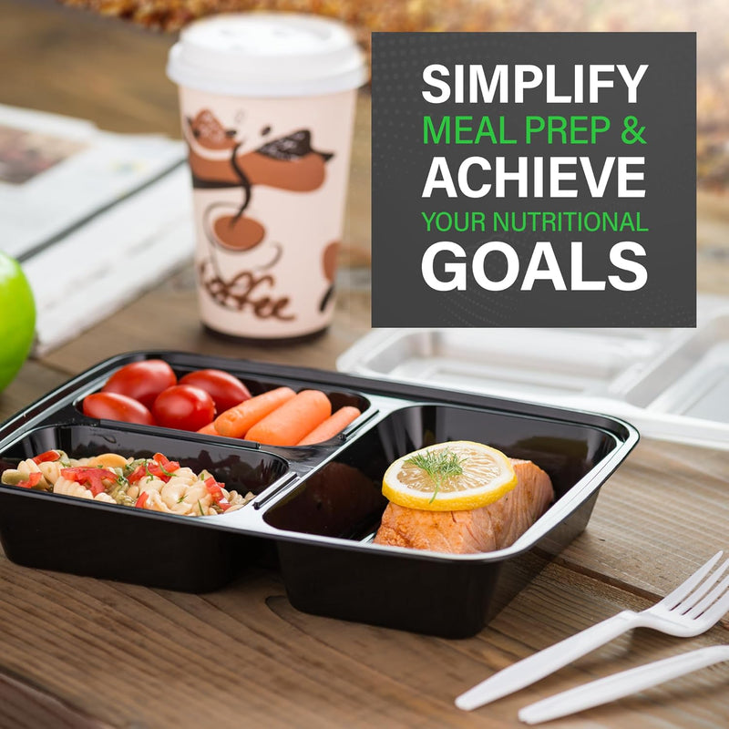 Meal Prep Containers – 3-Compartment Bento Boxes with Lid 900 ml [20 Pack]