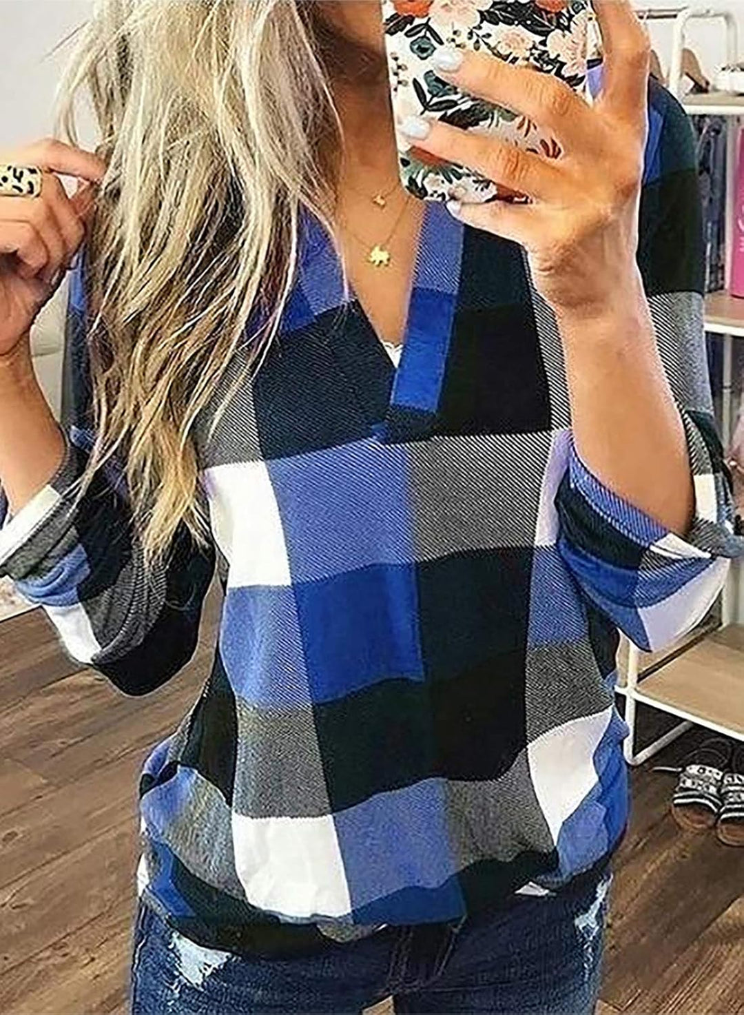 Stylish Casual Checked Women's Blouse - Lara