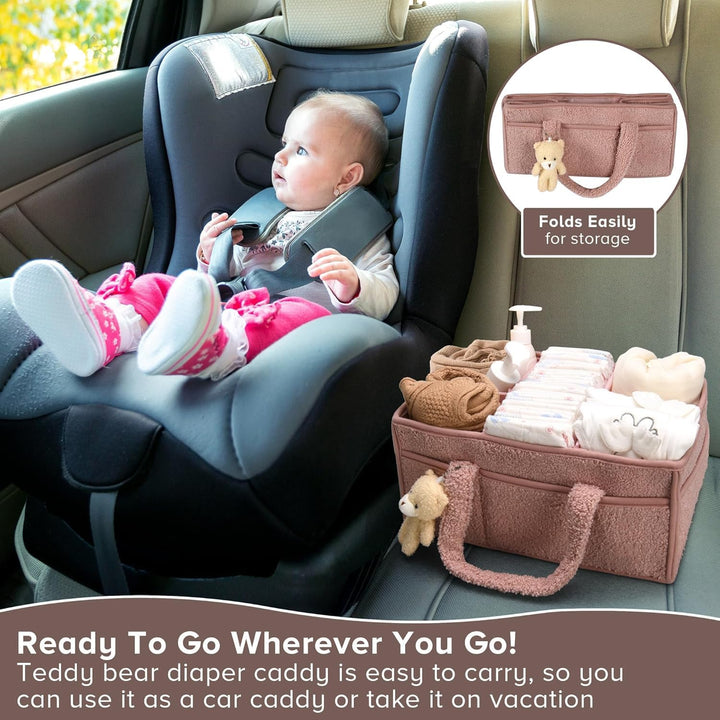 Caddy organizador para pañales de bebé – Cesta de almacenamiento suave de sherpa con compartimentos – Elvoria