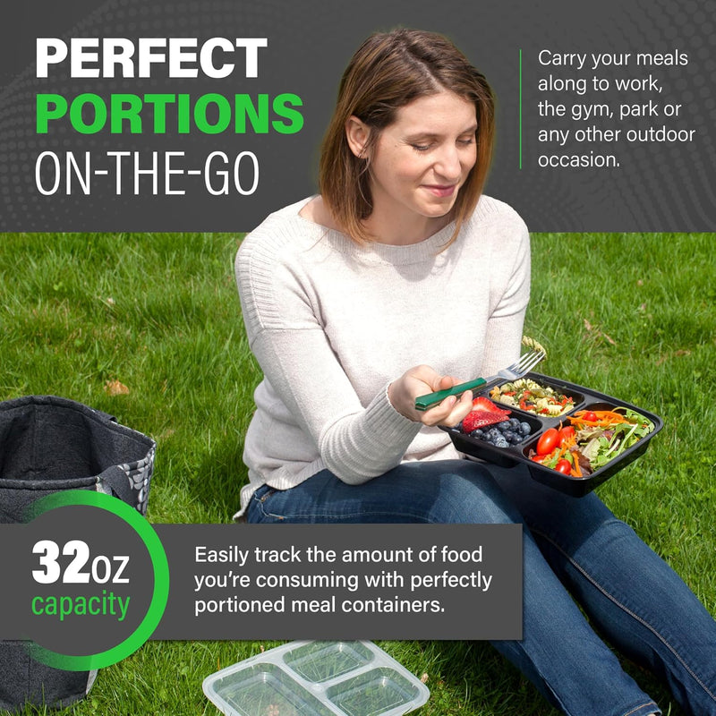 Meal Prep Containers – 3-Compartment Bento Boxes with Lid 900 ml [20 Pack]