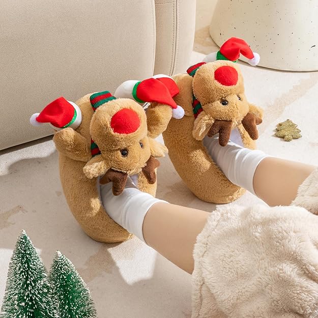 Warm Christmas Reindeer Slippers - Rudolf