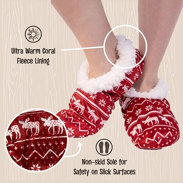 Women’s Fleece Christmas Slipper Socks - HollyWarm