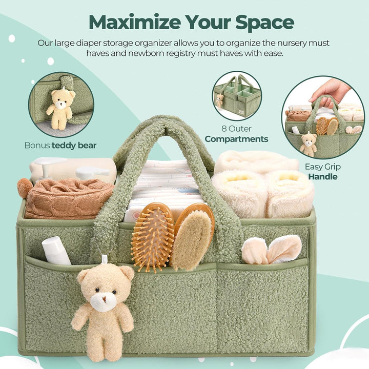 Caddy organizador para pañales de bebé – Cesta de almacenamiento suave de sherpa con compartimentos – Elvoria