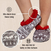 Women’s Fleece Christmas Slipper Socks - HollyWarm