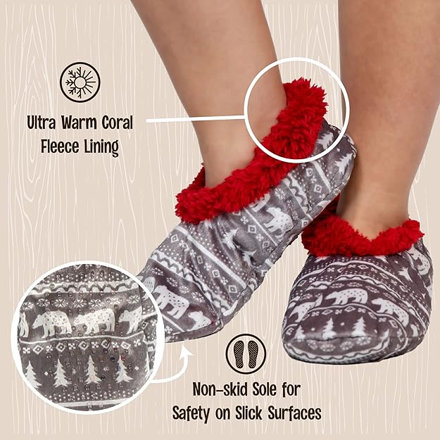 Women’s Fleece Christmas Slipper Socks - HollyWarm