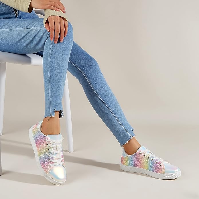 Sparkling Lace-Up Fashion Women's Sneakers - Xenia