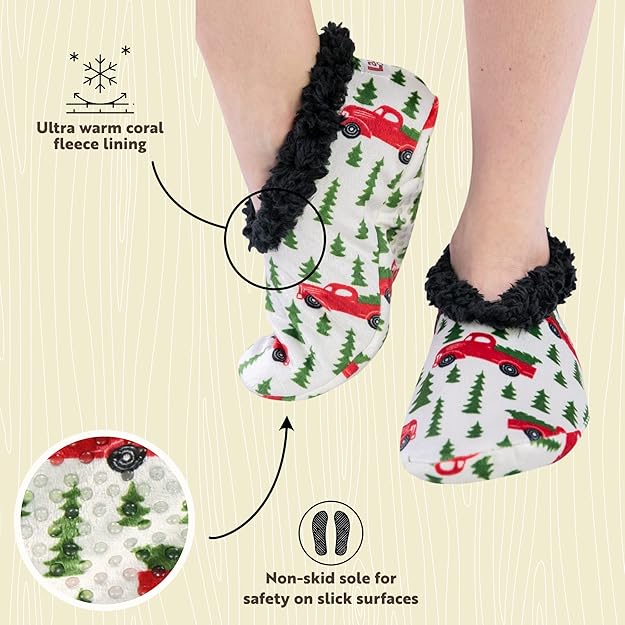 Women’s Fleece Christmas Slipper Socks - HollyWarm