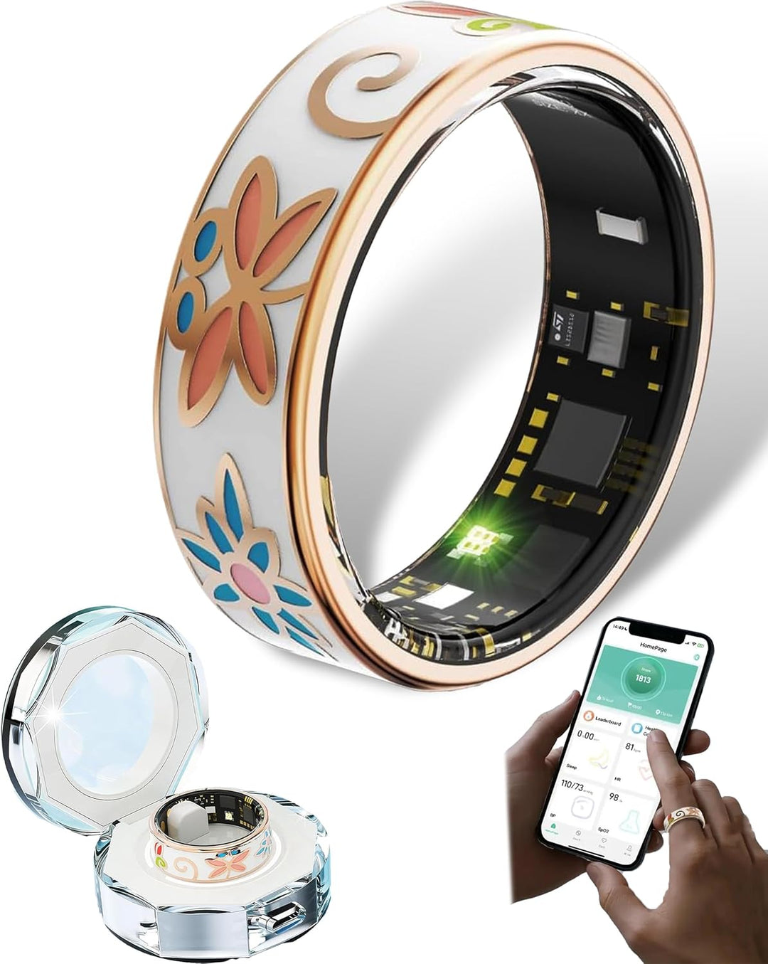 Bague connectée bien-être en émail – Suivi de la forme et du sommeil pour iOS & Android – Aurina