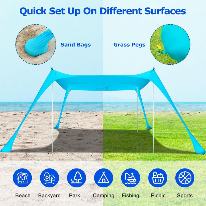 UPF50+ Family Beach Tent with Aluminum Poles and Sand Anchors