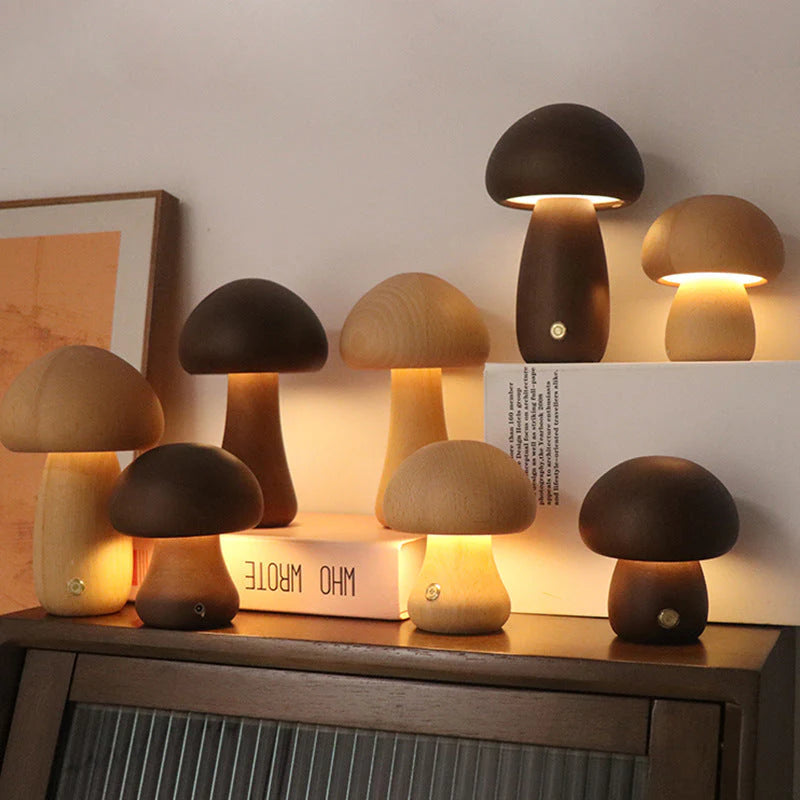 Drewniana lampka nocna LED w kształcie grzyba - GlowShroom