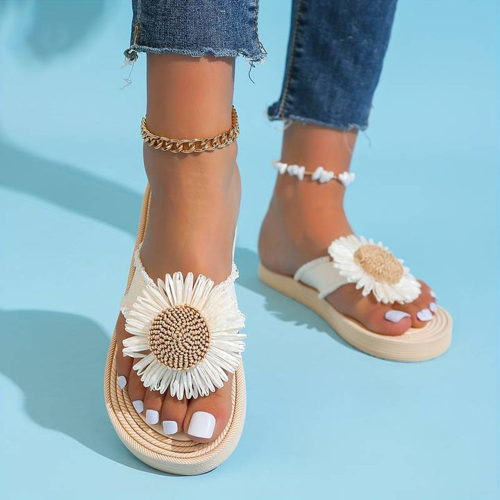 Boho Slip-On Sandals with Flower Detail – Marivi
