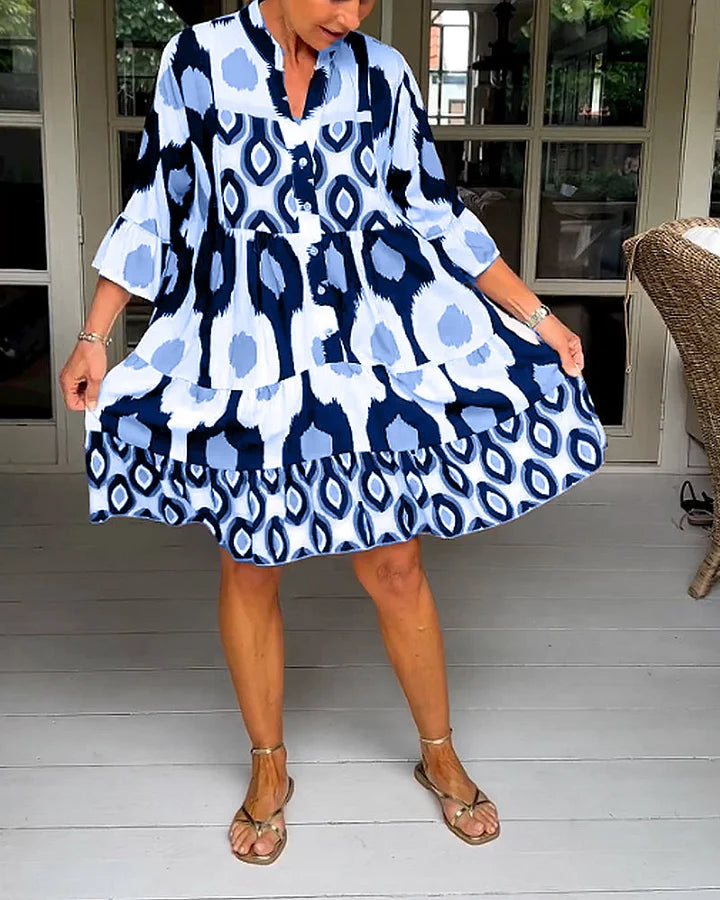 Trendy jurk met korte mouwen en abstracte print & losse snit – Liora