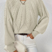 Women's Cable Knit Sweater with Lantern Sleeves – Sanna