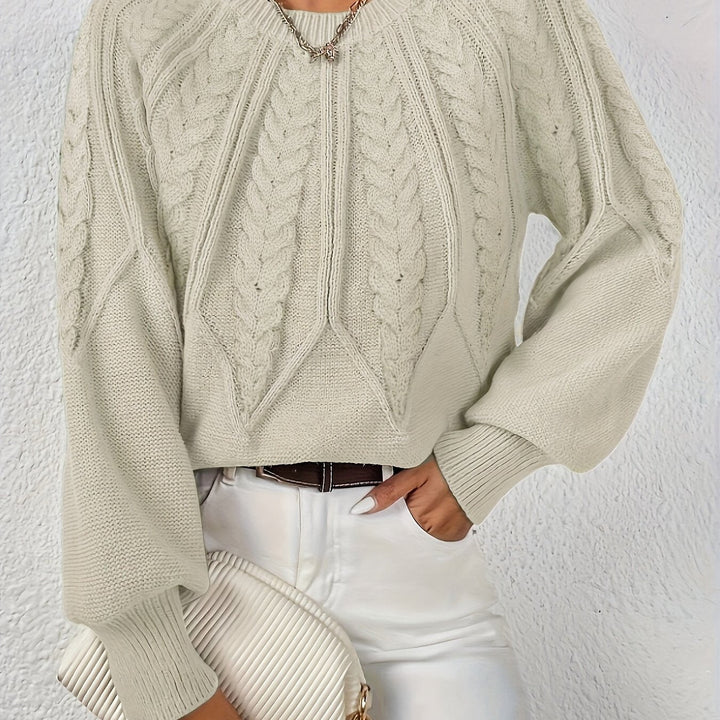 Women's Cable Knit Sweater with Lantern Sleeves – Sanna