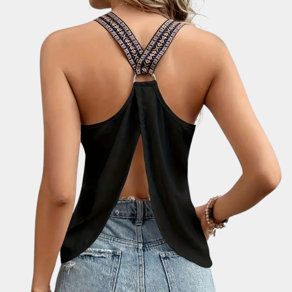 Black Fashionable V-Neck Top for Women - Noa