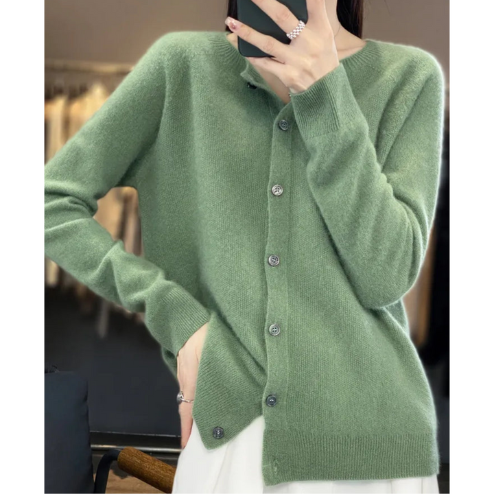 Merino Wool & Cashmere Cardigan for Women - Elegant O-Neck Winter Knit 13