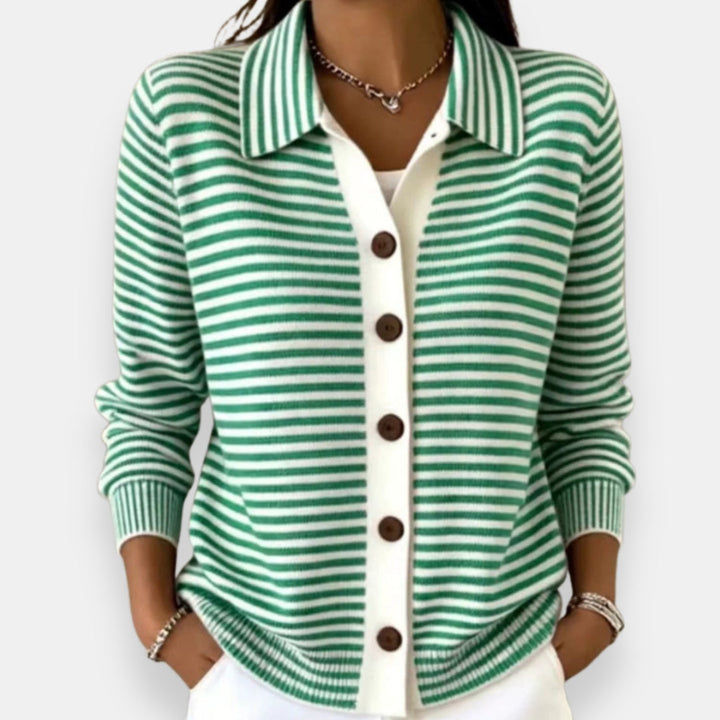 Striped Button Cardigan with Ribbed Cuffs 2