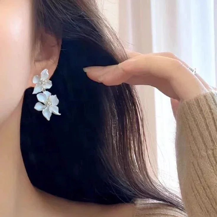 White Flower Pendant Earrings - Florina