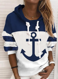 Kleurblok Hoodie met Ankerontwerp - Marinelle
