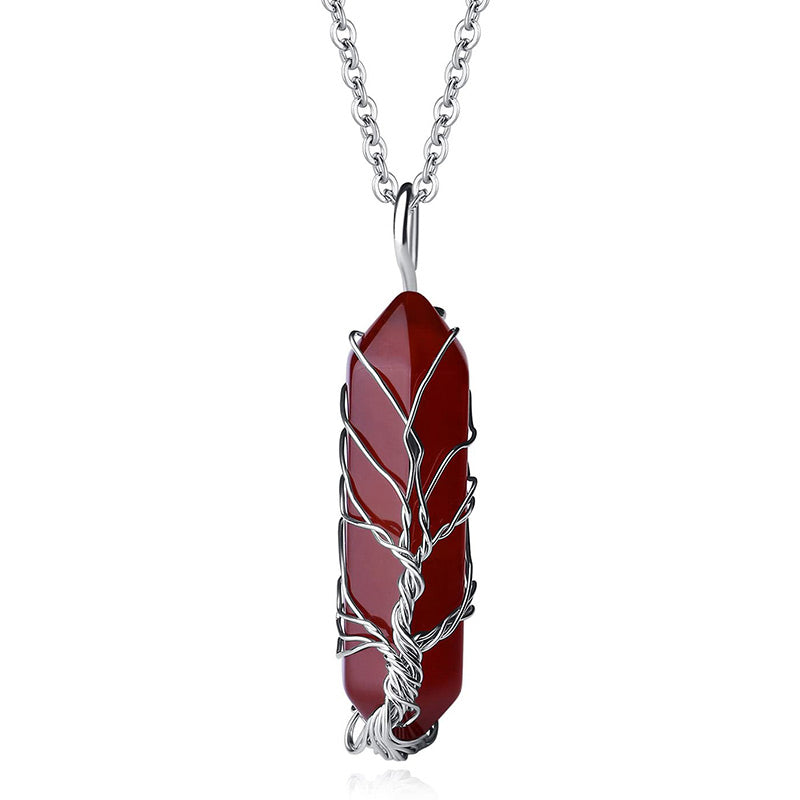 Stylish Crystal with Tree of Life Gemstone Necklace - Elara