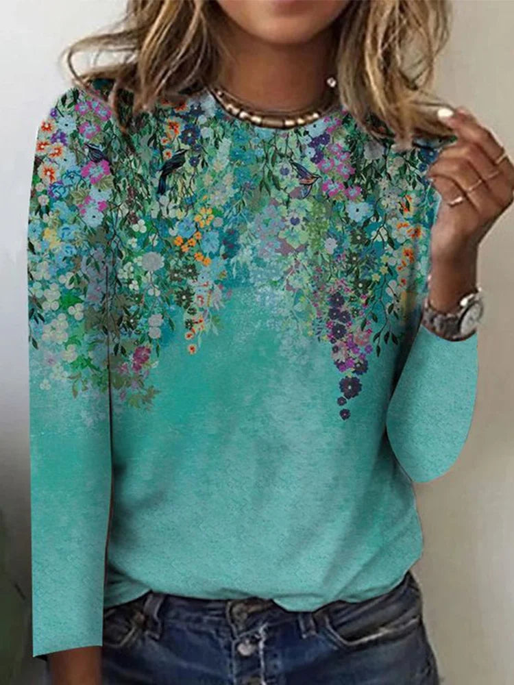T-shirt met Bloemenprint en Lange Mouwen - Liliane