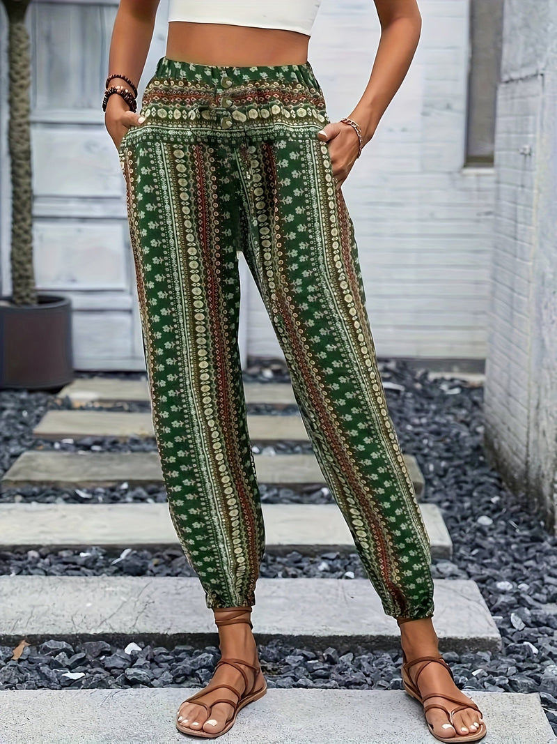 Boho Hoge Taille Damesbroek met Print & Geraffineerde Taille – Linara